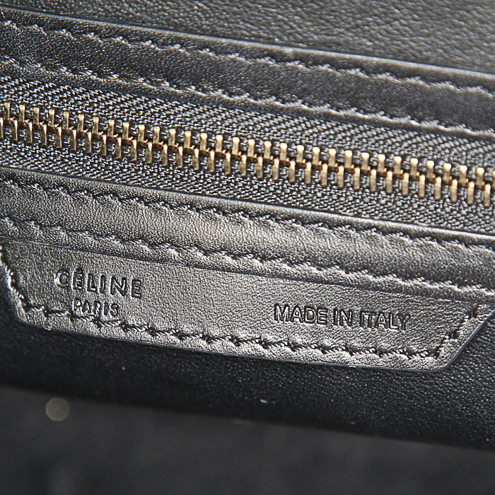 Bolso de mano Celine Luggage en cuero negro y piel de potro verde agua - Detail D3