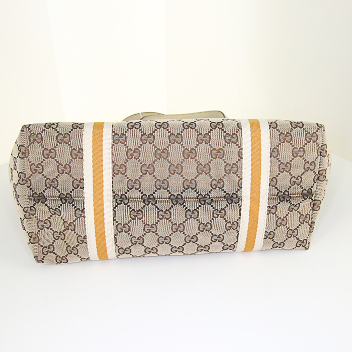 Shopping bag Gucci in tela monogram beige e pelle ecru - Detail D4