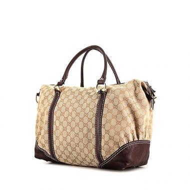 Bolso de mano Gucci HorsebitNailBoston en lona Monogram beige y cuero marrón
