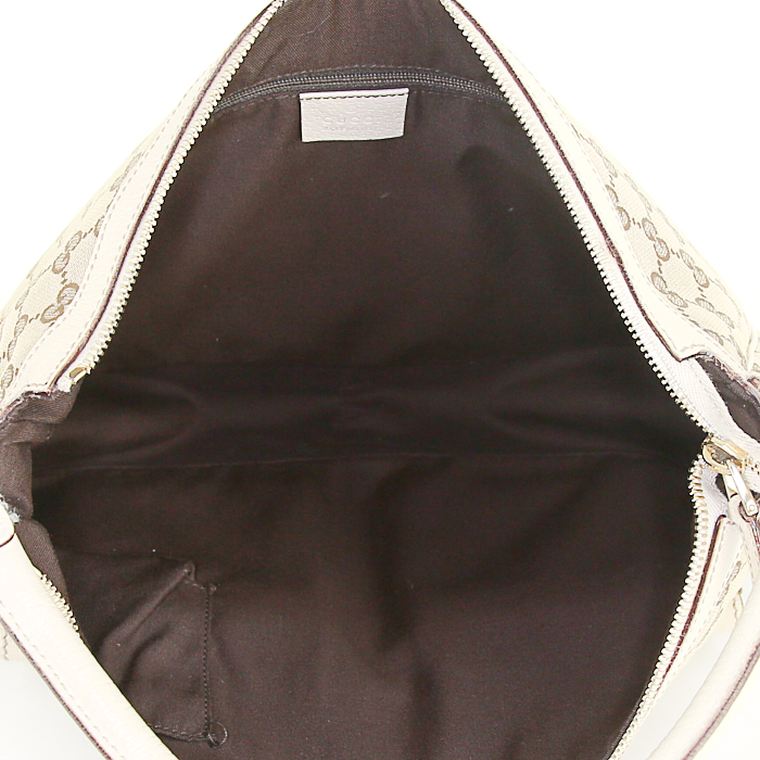 Sac porté épaule ou main Gucci Abbey en toile monogram beige et cuir crème - Detail D2