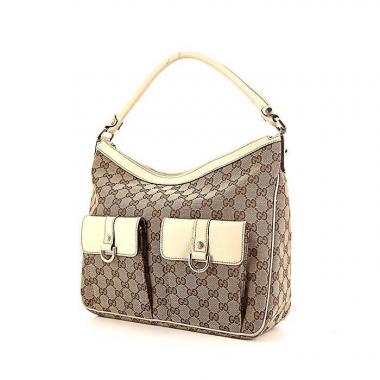Bolso para llevar al hombro o en la mano Gucci Abbey en lona Monogram beige y cuero color crema