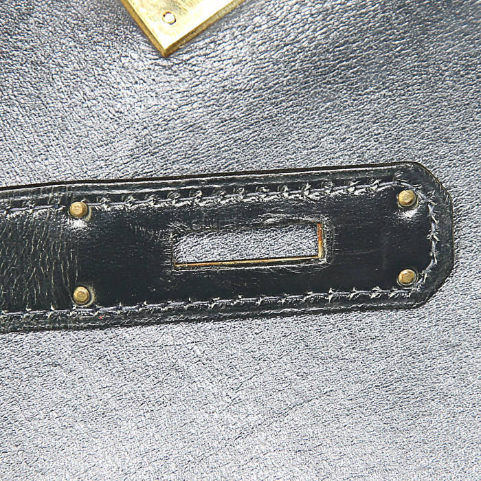Bolso de mano Hermes Kelly 28 cm en cuero box azul oscuro - Detail D5