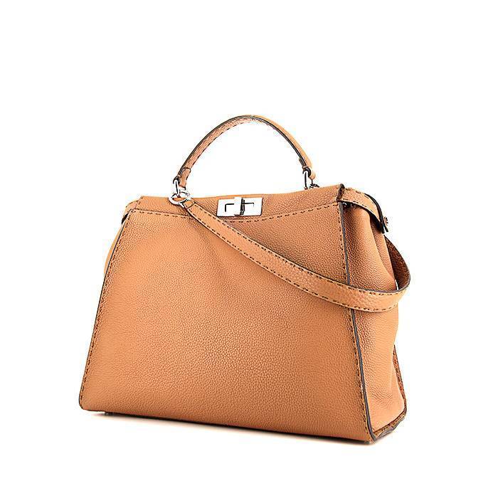 Fendi Peekaboo Selleria large model handbag in brown grained leather - 00pp