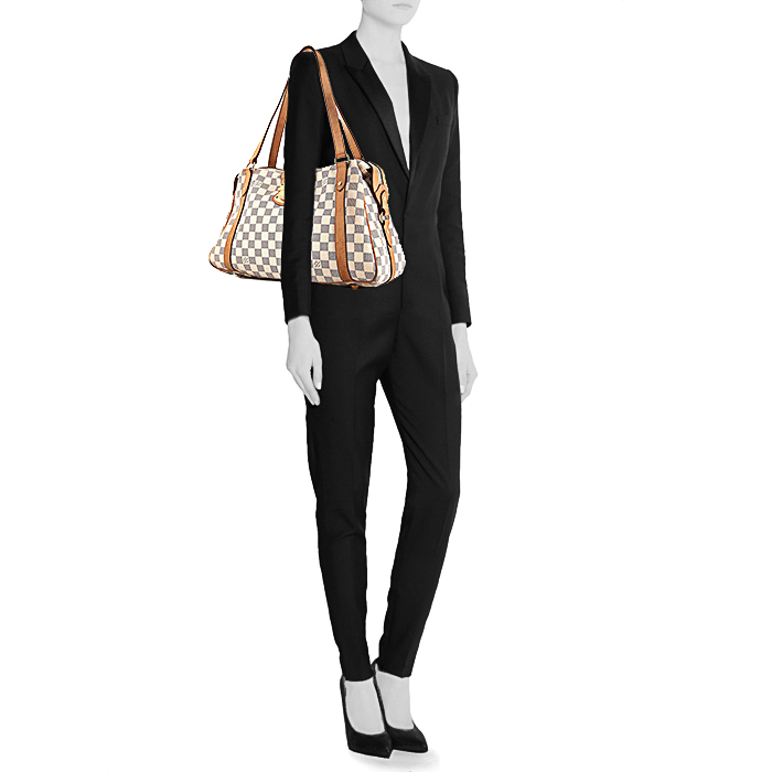 Louis Vuitton Stresa handbag in azur damier canvas and natural leather - Detail D1