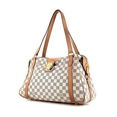 Bolso de mano Louis Vuitton Stresa en lona a cuadros revestida azul celeste y cuero natural