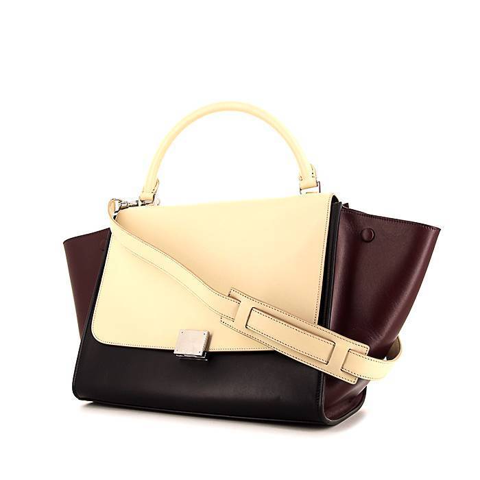 Celine Trapeze handbag in beige, burgundy and black tricolor leather - 00pp