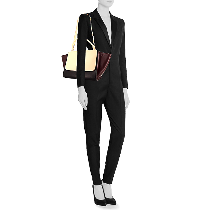 Celine  Trapeze medium model  handbag  in beige, burgundy and black tricolor  leather - Detail D2
