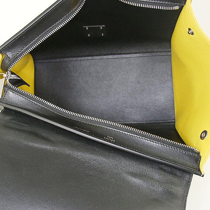 Celine Trapeze mini handbag in beige, yellow and black tricolor leather - Detail D3