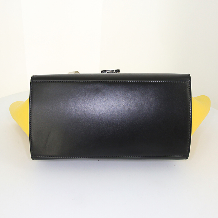 Borsa Celine Trapeze mini in pelle tricolore beige gialla e nera - Detail D5