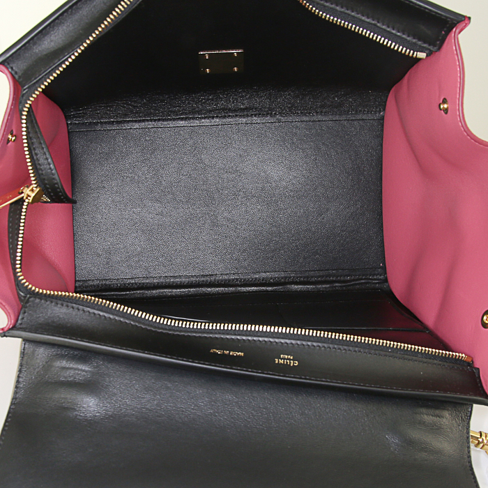 Sac à main Celine Trapeze moyen modèle en cuir tricolore noir et beige et daim rose - Detail D3