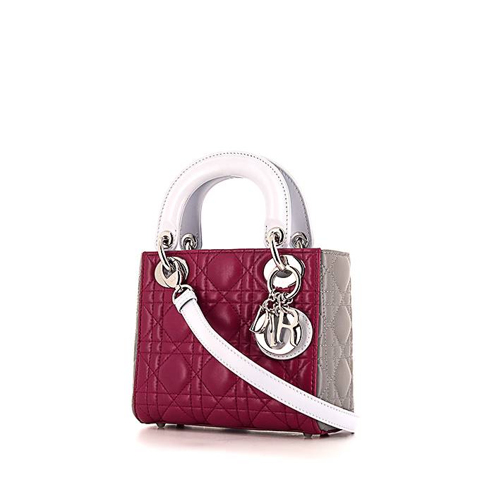 Bolso de mano Dior Mini Lady Dior en cuero tricolor rosa, gris y blanco