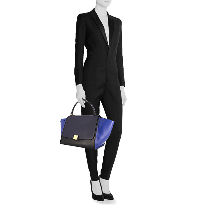 Celine Trapeze handbag in blue and black tricolor leather - Detail D2