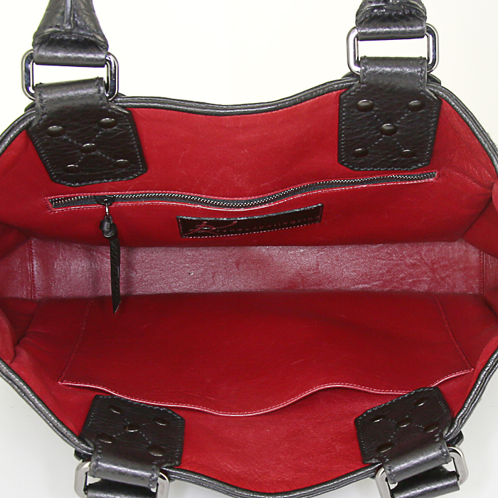 Bolso Cabás Renaud Pellegrino en piel de potro negra y cuero negro - Detail D2