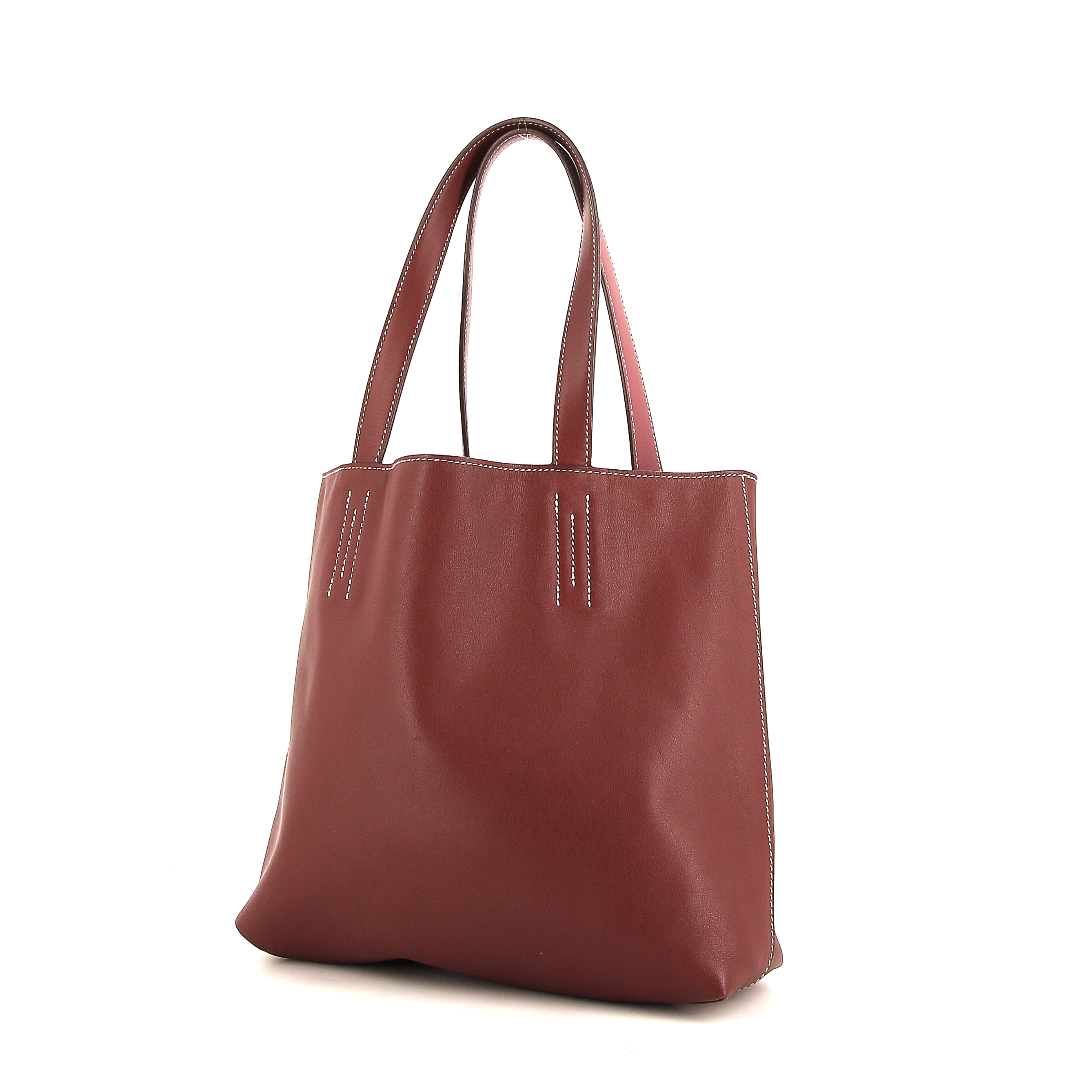 Hermes Double Sens small model shopping bag in pink and red H bicolor Swift leather - Detail D2