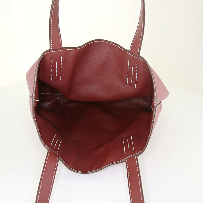 Hermes Double Sens small model shopping bag in pink and red H bicolor Swift leather - Detail D3