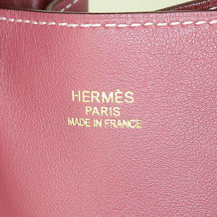 Hermes Double Sens small model shopping bag in pink and red H bicolor Swift leather - Detail D4