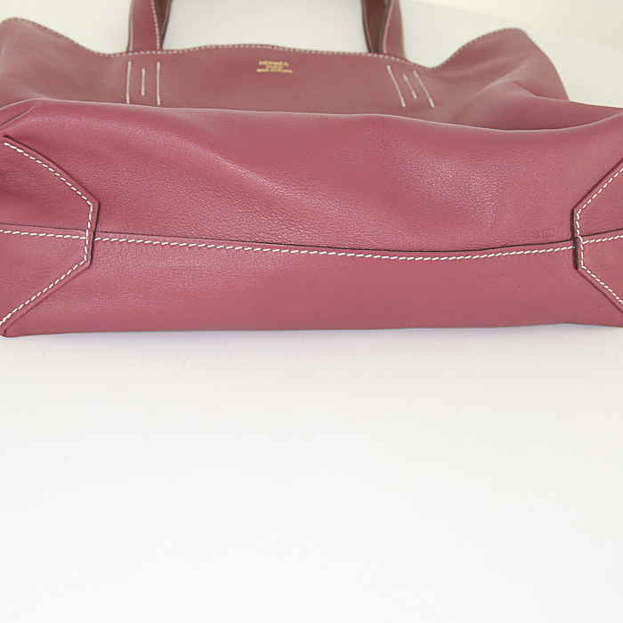 Hermes Double Sens small model shopping bag in pink and red H bicolor Swift leather - Detail D5