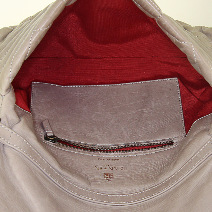 Bolso de mano Lanvin Happy modelo pequeño en cuero acolchado con motivos de espigas beige gris - Detail D2
