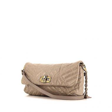 Bolso de mano Lanvin Happy modelo pequeño en cuero acolchado con motivos de espigas beige gris
