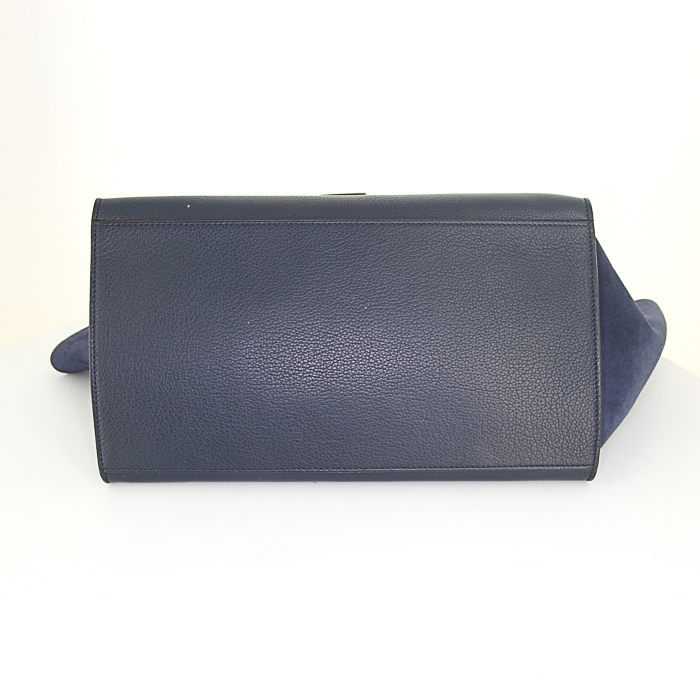 Celine Trapeze large model handbag in blue leather and blue suede - Detail D4