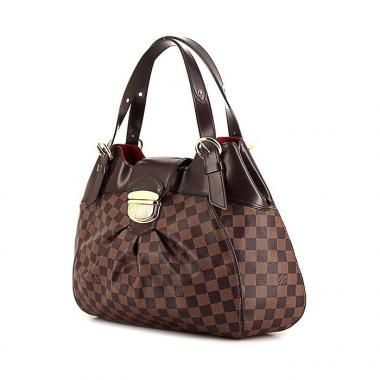 Sac à main Louis Vuitton Sistina grand modèle en toile damier marron et cuir glacé marron