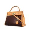 Hermes Kelly 32 cm handbag in natural leather and brown canvas - 00pp thumbnail