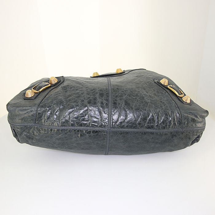 Sac à main Balenciaga Velo en cuir bleu-gris - Detail D4