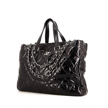 Shopping bag Chanel Portobello in pelle trapuntata nera e pelle lucida nera