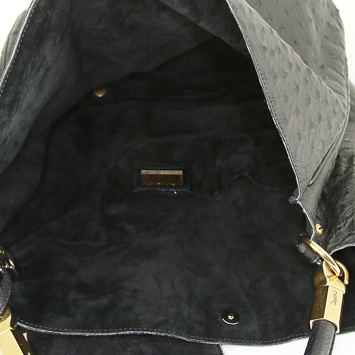 Bolso de mano Saint Laurent Roady en avestruz negro - Detail D2