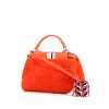 Fendi Mini Peekaboo shoulder bag in orange woollen fabric and orange leather - Detail D1 thumbnail
