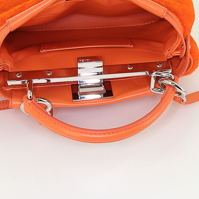 Bolso bandolera Fendi Mini Peekaboo en tejido de lana naranja y cuero naranja - Detail D4