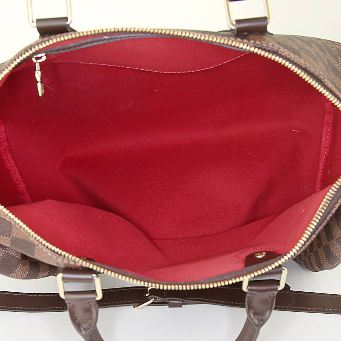 Borsa a tracolla Louis Vuitton Speedy 35 in tela cerata con motivo a scacchi ebano e pelle marrone - Detail D3