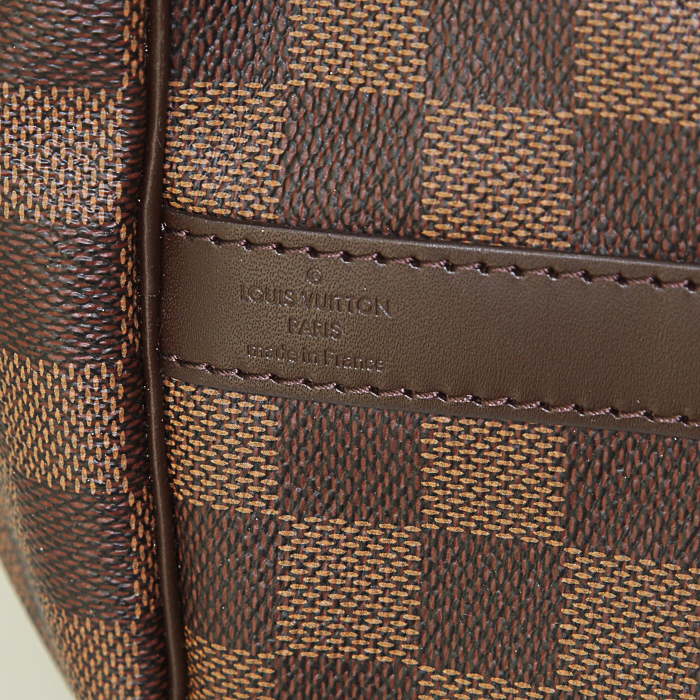 Bolso bandolera Louis Vuitton Speedy 35 en lona a cuadros revestida ébano y cuero marrón - Detail D4