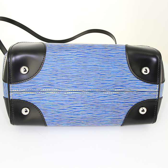 Louis Vuitton Phenix handbag in blue jean epi leather and black leather - Detail D5