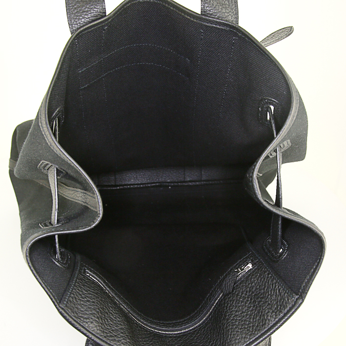 Bolso Cabás Hermès en lona negra y cuero negro - Detail D2