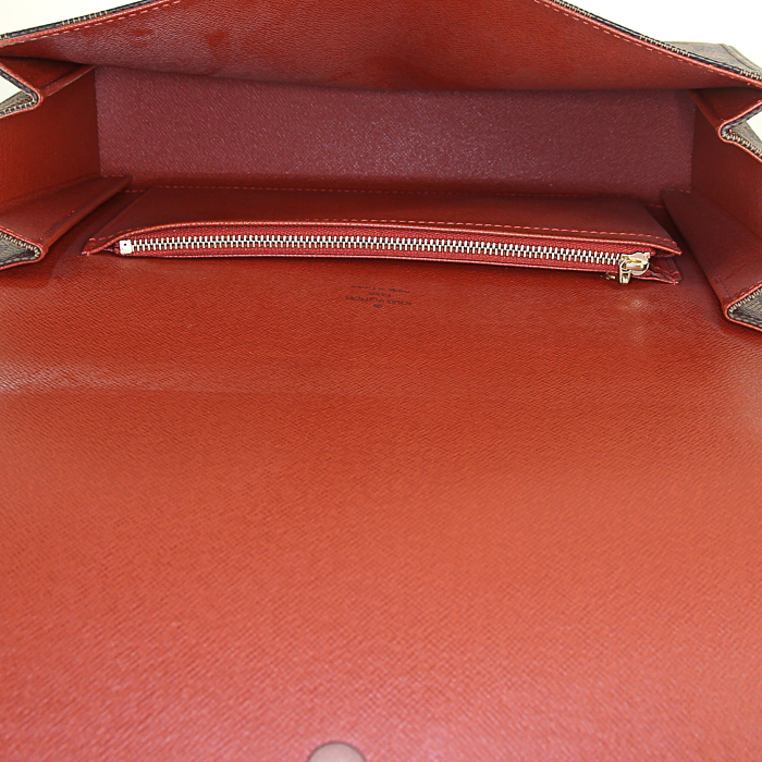 Borsa da spalla o a mano Louis Vuitton in tela cerata con motivo a scacchi e pelle marrone - Detail D2