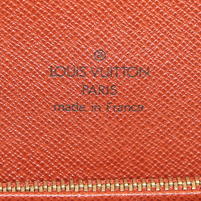 Borsa da spalla o a mano Louis Vuitton in tela cerata con motivo a scacchi e pelle marrone - Detail D3