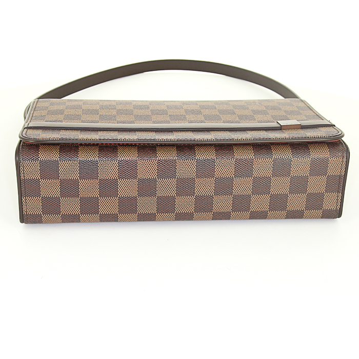 Borsa da spalla o a mano Louis Vuitton in tela cerata con motivo a scacchi e pelle marrone - Detail D4