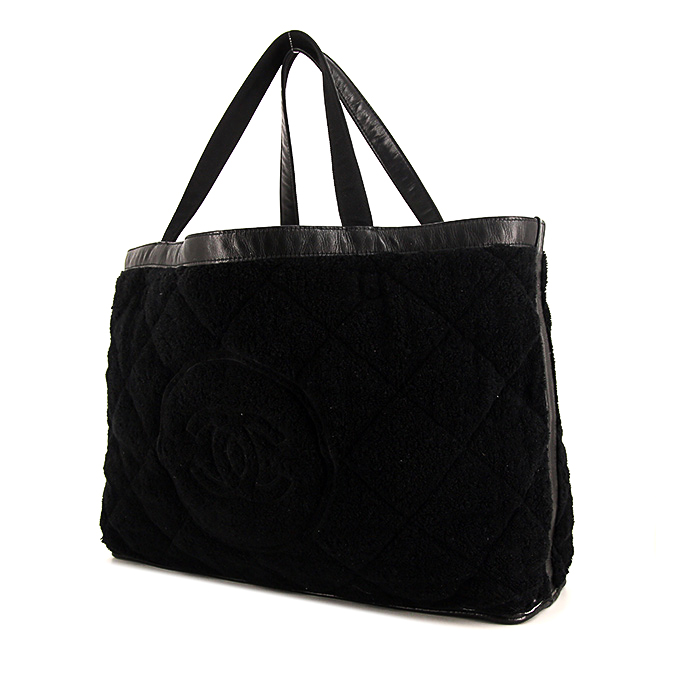 Chanel Grand Shopping large model shopping bag in black leather and black canvas - Detail D1