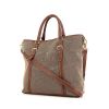 Prada Jacquard shopping bag in khaki logo canvas and brown leather - 00pp thumbnail