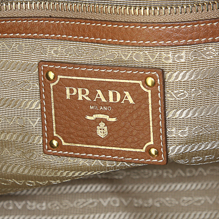Sac cabas Prada Jacquard en toile siglée vert-kaki et cuir marron - Detail D4