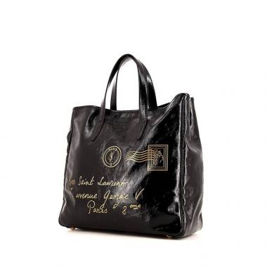Shopping bag Saint Laurent in pelle verniciata nera
