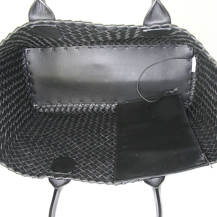 Shopping bag Bottega Veneta Cabat in pelle intrecciata nera - Detail D2