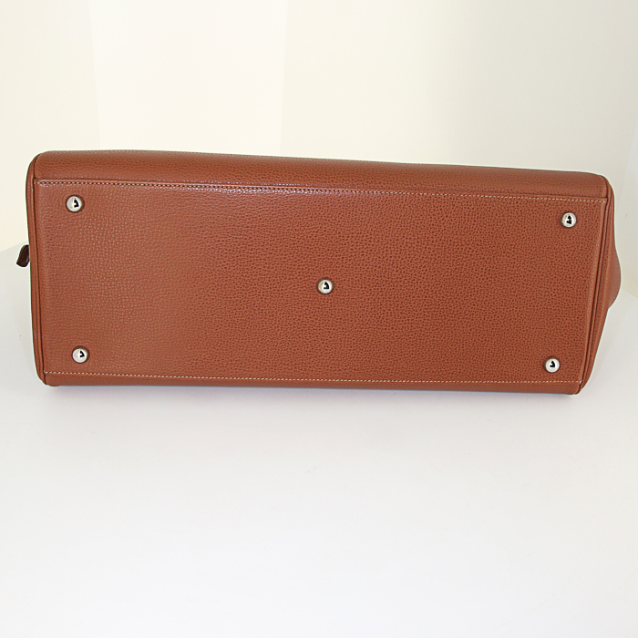 Sac à main Hermes Paris-Bombay grand modèle en cuir grainé marron - Detail D4