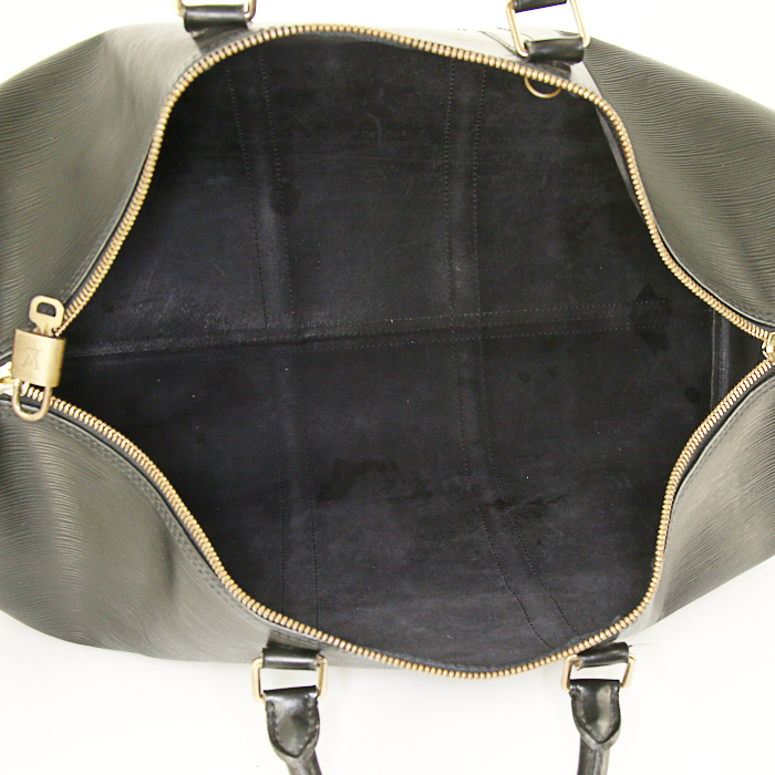 Louis Vuitton Keepall 50 cm travel bag in black epi leather - Detail D3