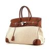 Hermes Birkin 35 cm handbag in brown Barenia leather and beige canvas - 00pp thumbnail
