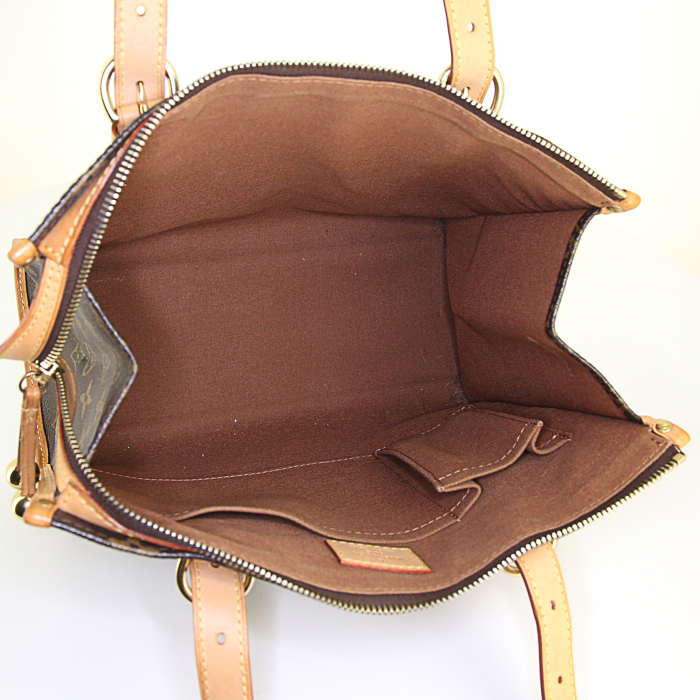 Sac porté épaule ou main Louis Vuitton Popincourt en toile monogram enduite marron et cuir naturel - Detail D2