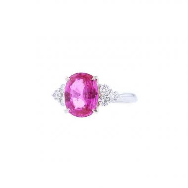 Bague Vintage en platine,  saphir rose et diamants