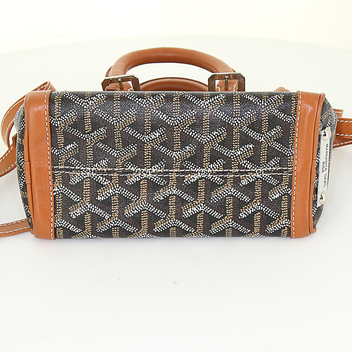Goyard Croisière mini handbag in monogram canvas and brown leather - Detail D5