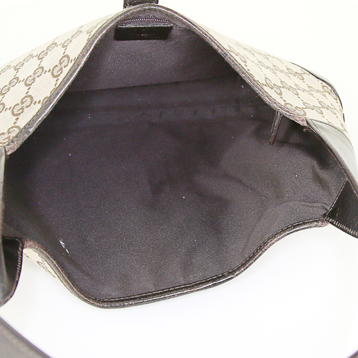 Bolso de mano Gucci Bardot en lona Monogram beige y cuero marrón - Detail D2